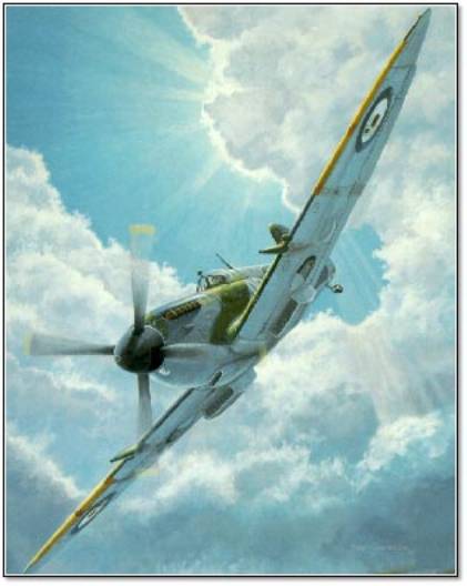 Painting of Spitfire in clouds by Don Connolly. (image002.jpg 25,208 bytes)